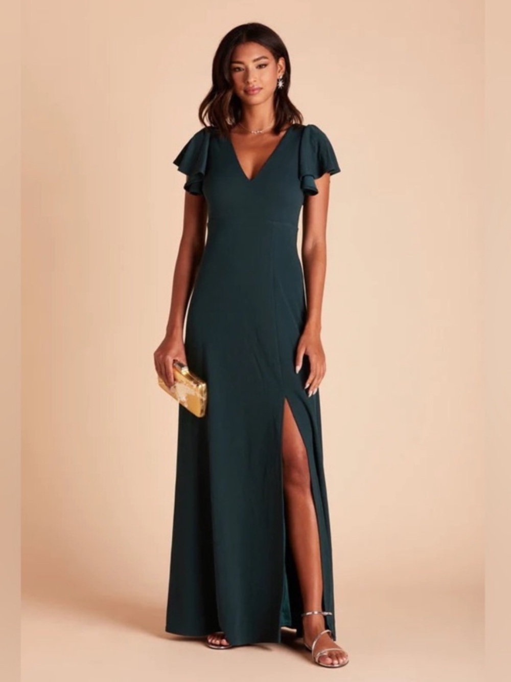 Birdie Grey Hannah Emerald Green Bridesmaid Dress Crepe Flutter Sleeve 1X
